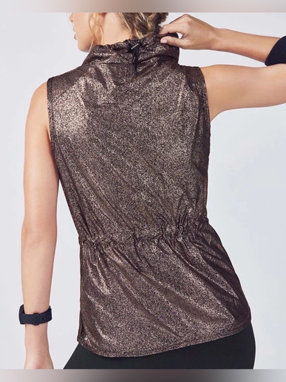 NWT Fabletics women’s XL rose gold metallic pullover vest mock neck activewear